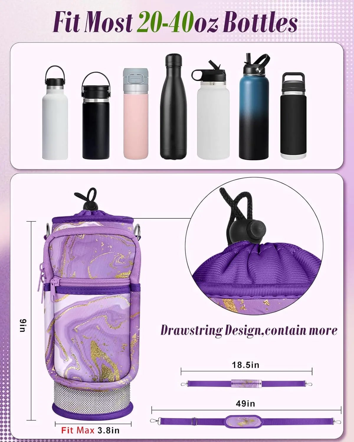Water Bottle Holder Carrier Bag with Strap - Crossbody Sling for Walking with Phone Pocket Insulated for 32 24 oz