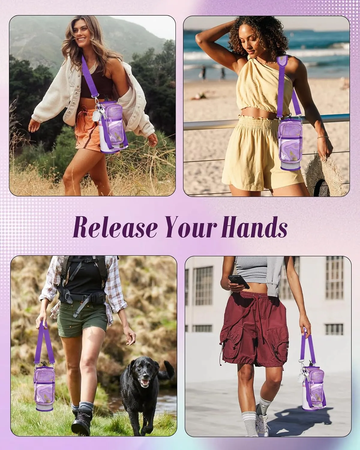 Water Bottle Holder Carrier Bag with Strap - Crossbody Sling for Walking with Phone Pocket Insulated for 32 24 oz