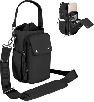 Water Bottle Holder with Strap 24 32 40oz Crossbody Insulated Water Bottle Carrier Sling Bag with Adjustable Wide Strap and Phone Purse 5 Pockets for Walking Hiking Gym Travel
