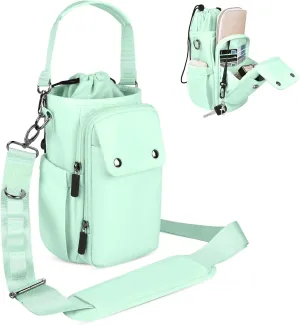 Water Bottle Holder with Strap 24 32 40oz Crossbody Insulated Water Bottle Carrier Sling Bag with Adjustable Wide Strap and Phone Purse 5 Pockets for Walking Hiking Gym Travel