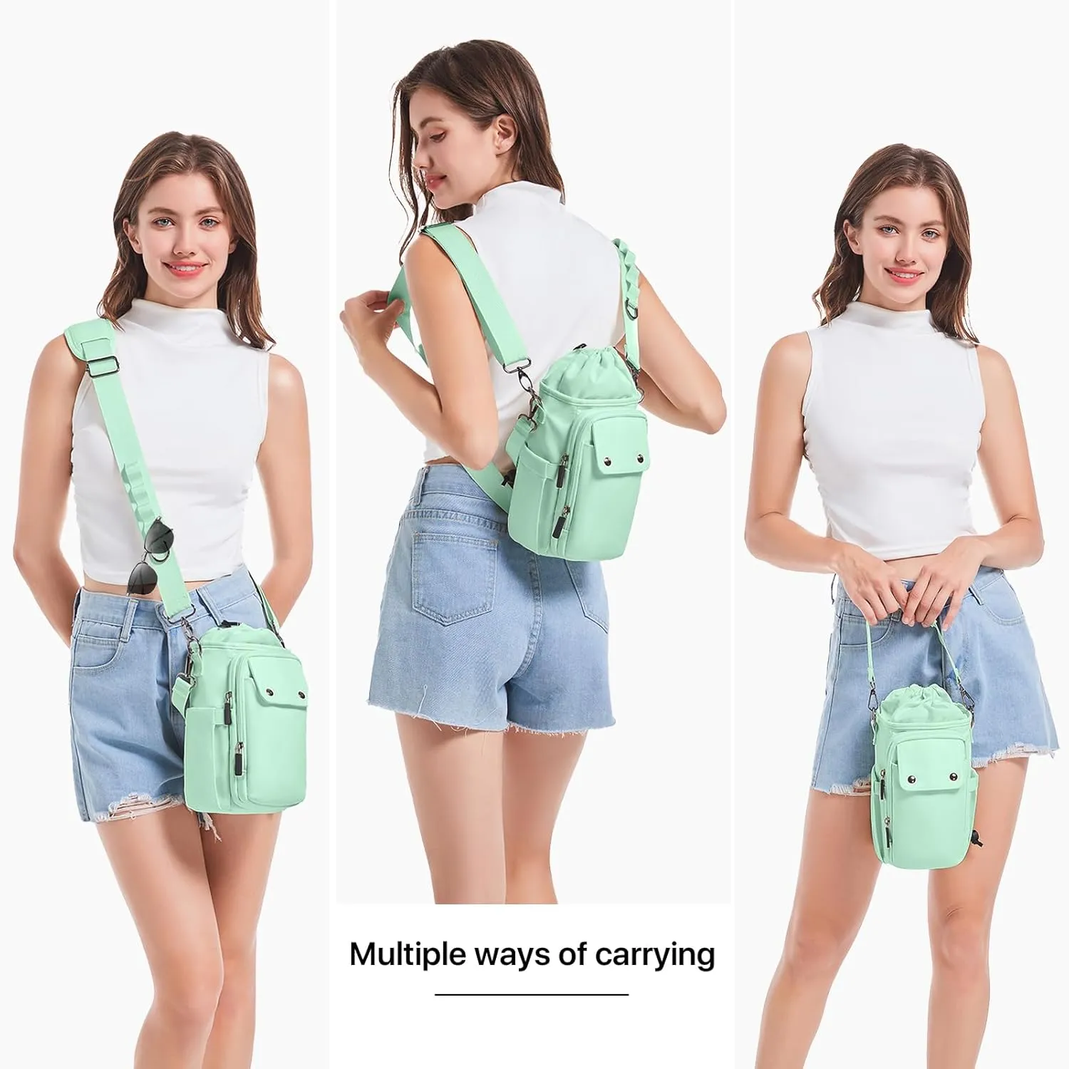 Water Bottle Holder with Strap 24 32 40oz Crossbody Insulated Water Bottle Carrier Sling Bag with Adjustable Wide Strap and Phone Purse 5 Pockets for Walking Hiking Gym Travel