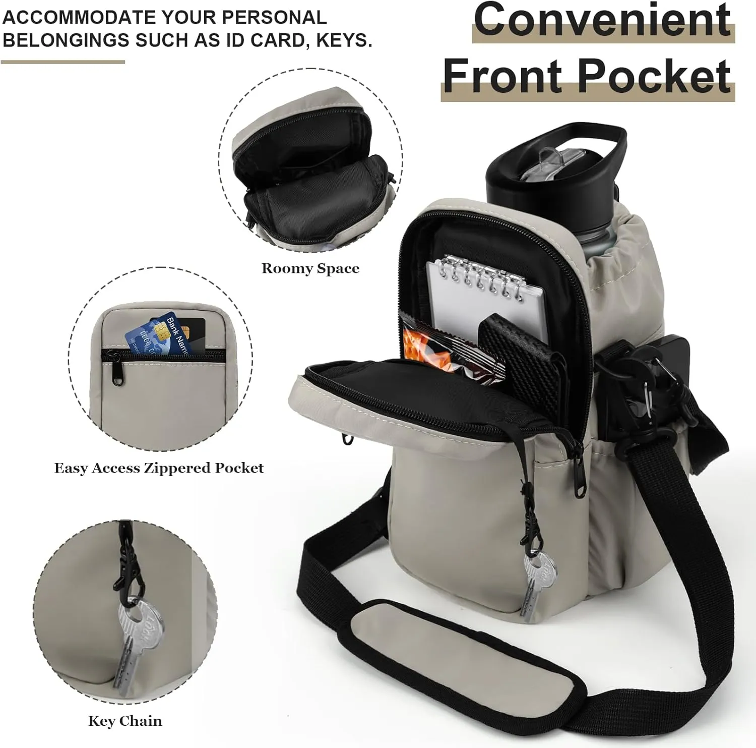 Water Bottle Holder with Strap, 32/40oz Insulation Water Bottle Carrier Bag with Phone Pocket, Water Bottle Sling Bag Crossbody Water Bottle Holder for Hiking Walking