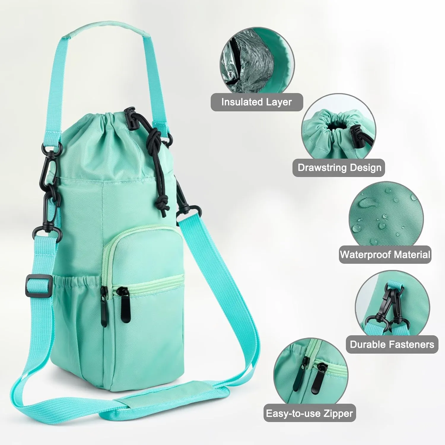 Water Bottle Holder with Strap 32oz 40oz 16 64oz Water Bottle Holder with Strap Insulated Water Bottle Carrier Sling Bag with Phone Pocket Water Bottle Sling Bag for Water Bottle Accessories