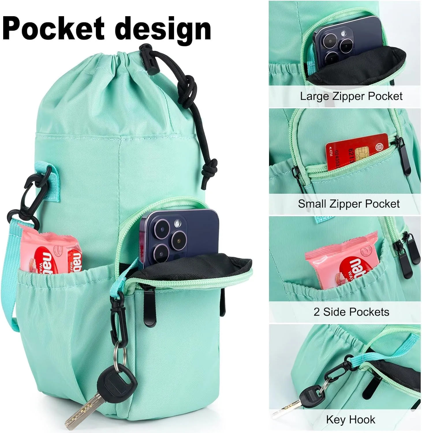 Water Bottle Holder with Strap 32oz 40oz 16 64oz Water Bottle Holder with Strap Insulated Water Bottle Carrier Sling Bag with Phone Pocket Water Bottle Sling Bag for Water Bottle Accessories