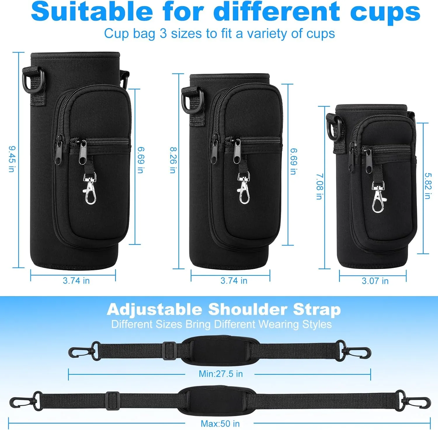Water Bottle Holder with Strap for Hydroflask 32oz 40oz Insulated Water Bottle, Carrier Sling Bag with Phone Pocket Water Bottle Sleeve for Men Women Hiking Camping Travelling