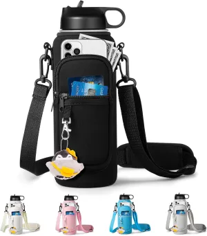 Water Bottle Holder with Strap for Hydroflask 32oz 40oz Insulated Water Bottle, Carrier Sling Bag with Phone Pocket Water Bottle Sleeve for Men Women Hiking Camping Travelling