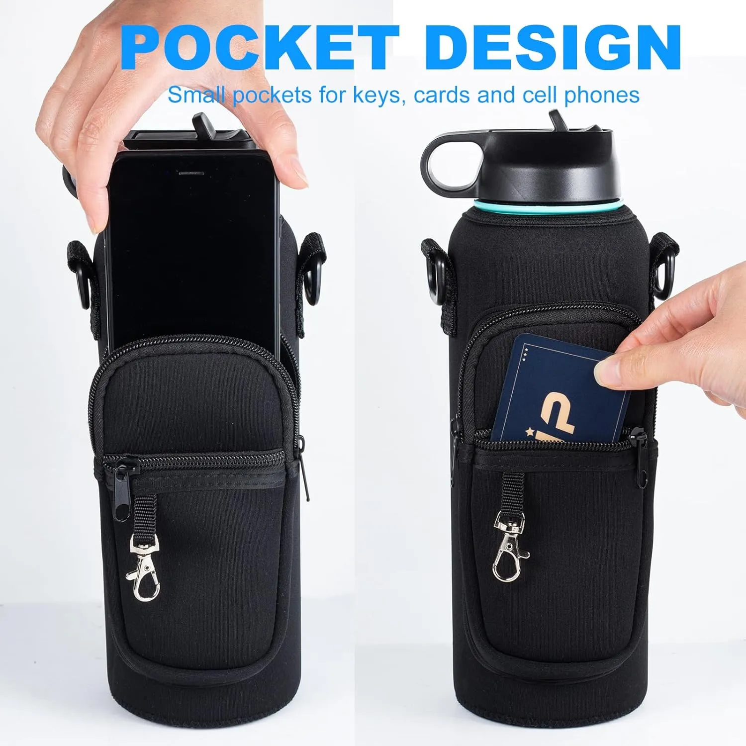 Water Bottle Holder with Strap for Hydroflask 32oz 40oz Insulated Water Bottle, Carrier Sling Bag with Phone Pocket Water Bottle Sleeve for Men Women Hiking Camping Travelling