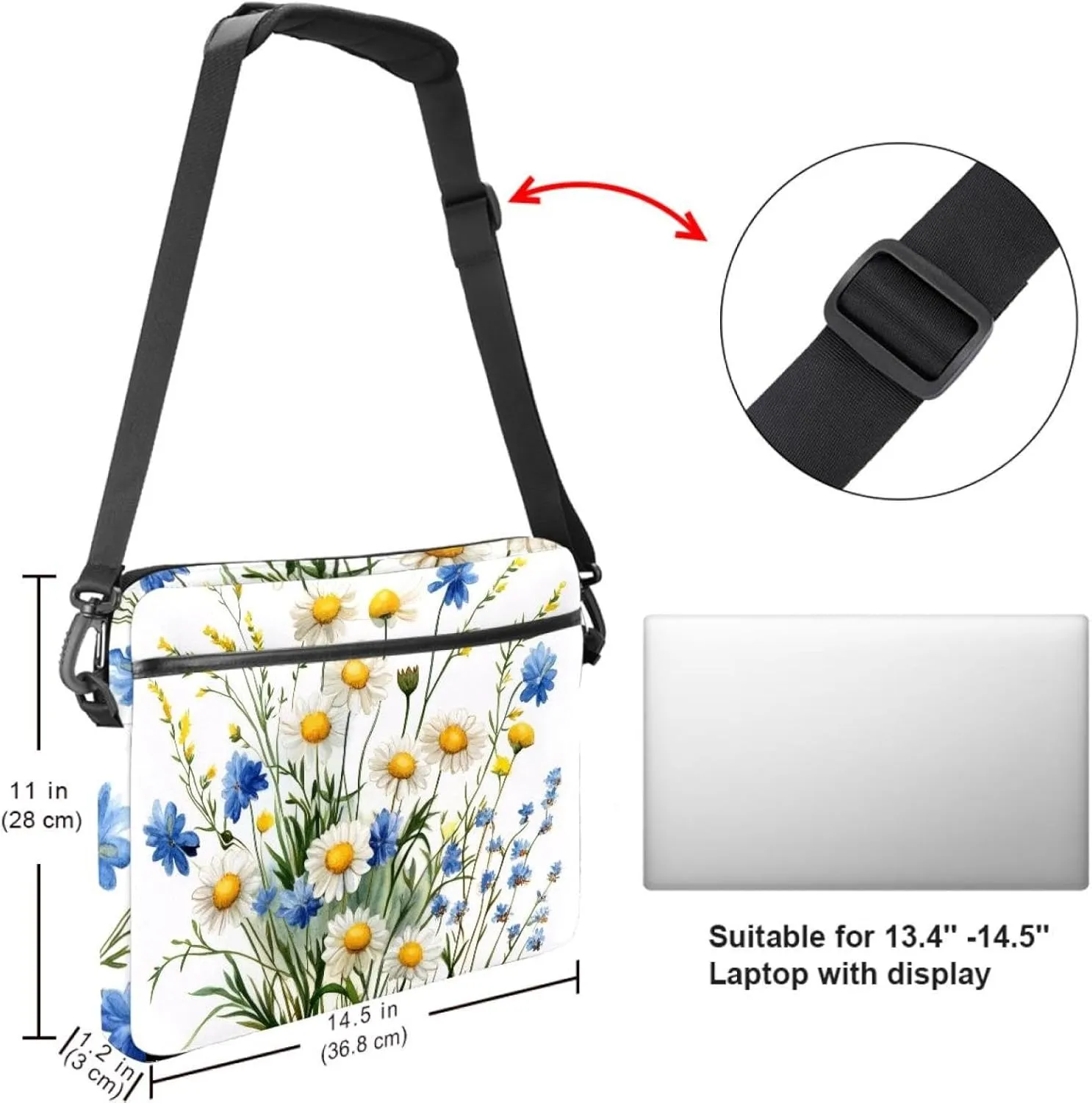 Watercolor Blue Flowers Floral Laptop Shoulder Bag Slim Computer Briefcase Laptop Sleeve Messenger Case