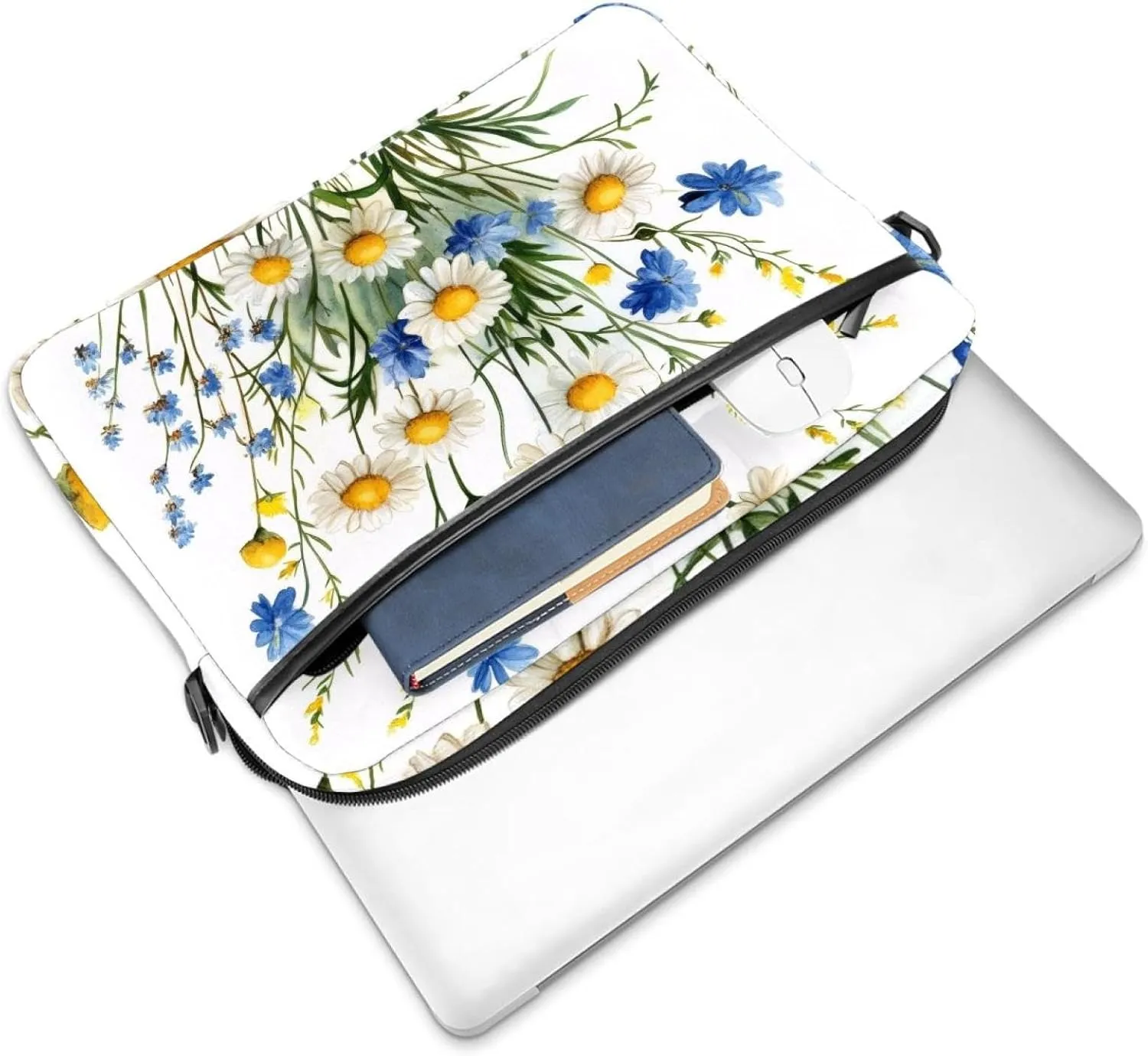 Watercolor Blue Flowers Floral Laptop Shoulder Bag Slim Computer Briefcase Laptop Sleeve Messenger Case