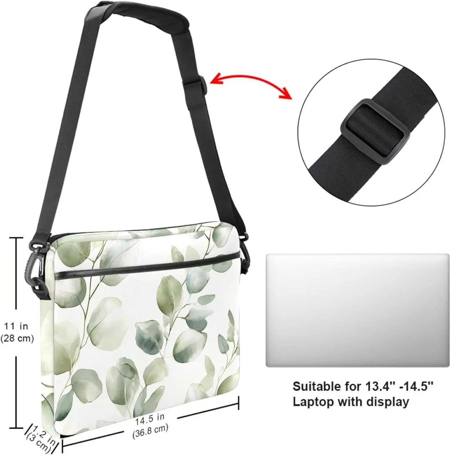 Watercolor Flowers Green Herbs Floral Seamless Pattern Laptop Bag Case Computer Sleeve Shoulder Messenger Bag for Work School