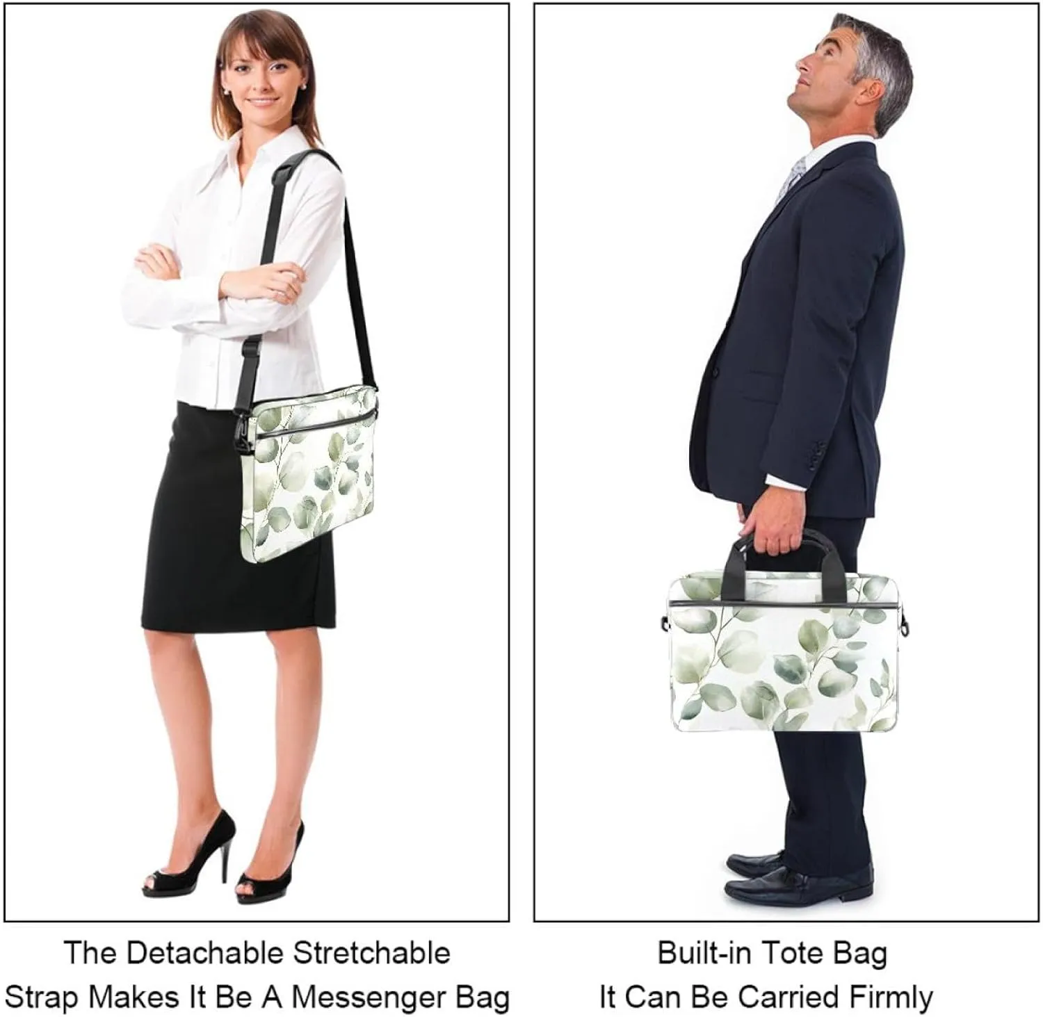 Watercolor Flowers Green Herbs Floral Seamless Pattern Laptop Bag Case Computer Sleeve Shoulder Messenger Bag for Work School