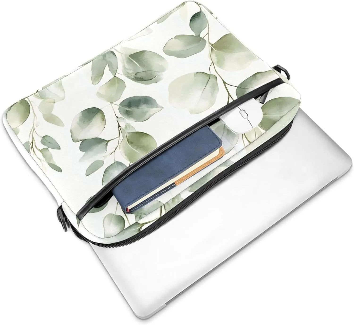 Watercolor Flowers Green Herbs Floral Seamless Pattern Laptop Bag Case Computer Sleeve Shoulder Messenger Bag for Work School