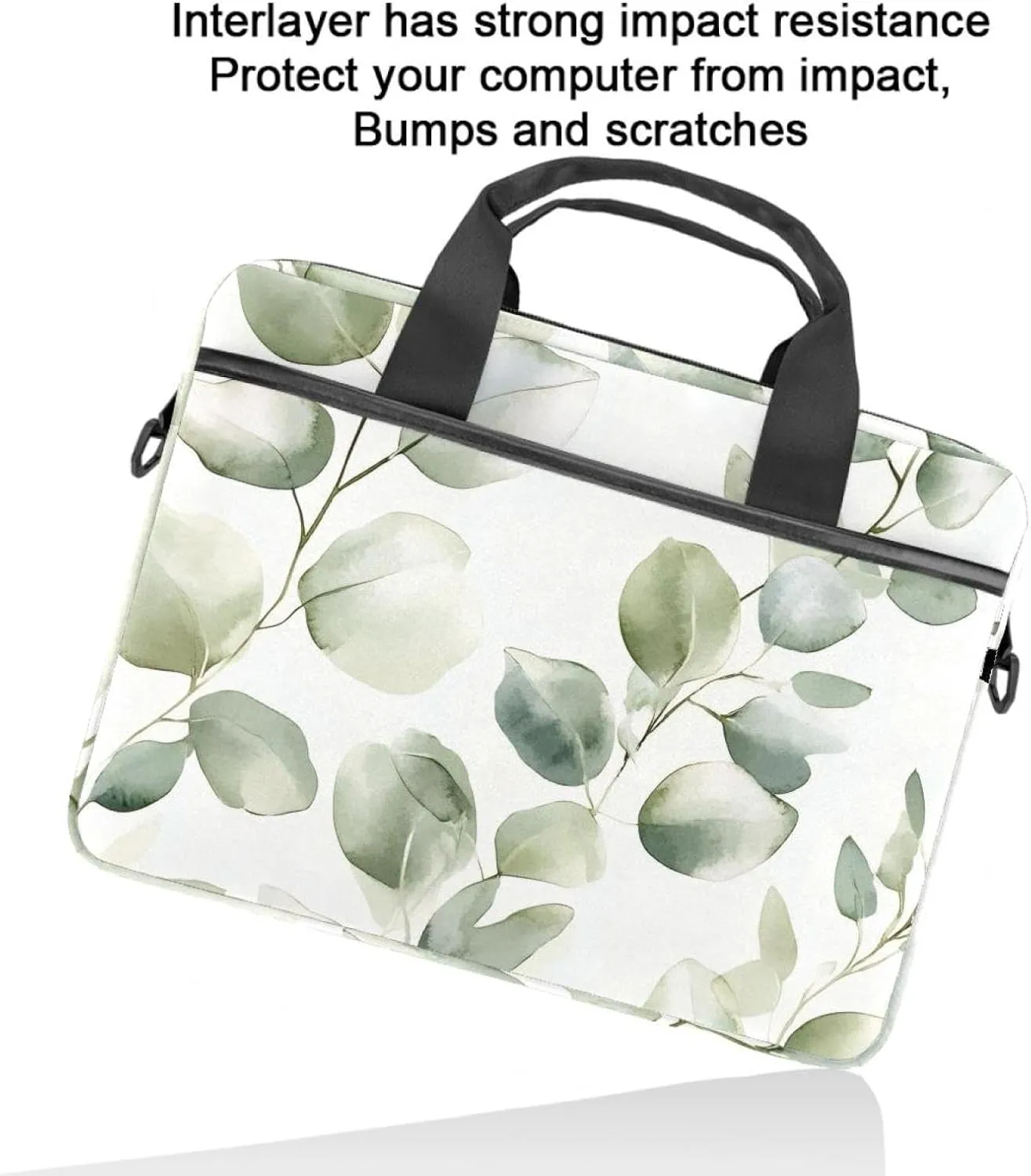 Watercolor Flowers Green Herbs Floral Seamless Pattern Laptop Bag Case Computer Sleeve Shoulder Messenger Bag for Work School