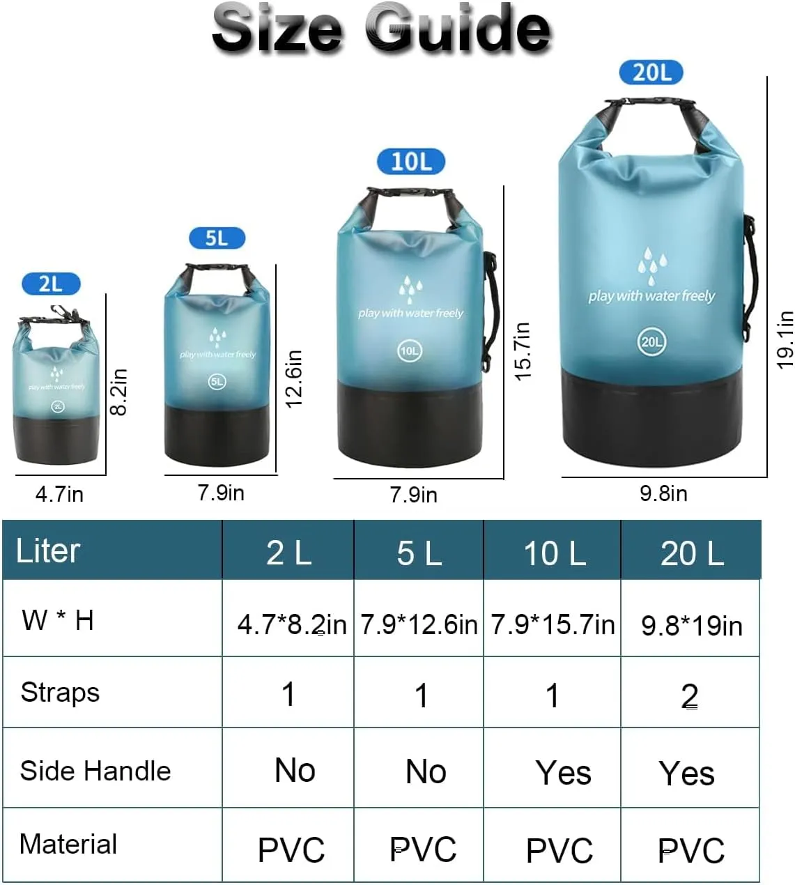 Waterproof Dry Bag,5L/10L/20L Roll Top Lightweight Dry Storage Bag Backpack with Waterproof Phone Case for Travel,Swimming,Boating,Kayaking,Fishing,Camping and Beach (Blue 1pcs, 20L)