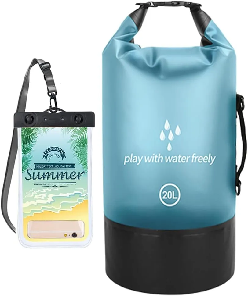 Waterproof Dry Bag,5L/10L/20L Roll Top Lightweight Dry Storage Bag Backpack with Waterproof Phone Case for Travel,Swimming,Boating,Kayaking,Fishing,Camping and Beach (Blue 1pcs, 20L)