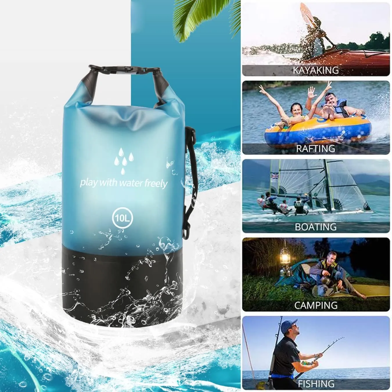 Waterproof Dry Bag,5L/10L/20L Roll Top Lightweight Dry Storage Bag Backpack with Waterproof Phone Case for Travel,Swimming,Boating,Kayaking,Fishing,Camping and Beach (Blue 1pcs, 20L)