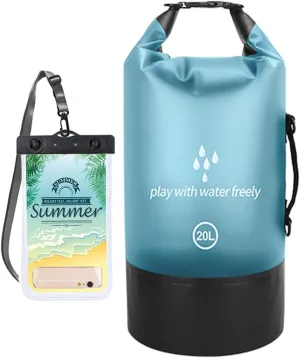 Waterproof Dry Bag,5L/10L/20L Roll Top Lightweight Dry Storage Bag Backpack with Waterproof Phone Case for Travel,Swimming,Boating,Kayaking,Fishing,Camping and Beach (Blue 1pcs, 20L)