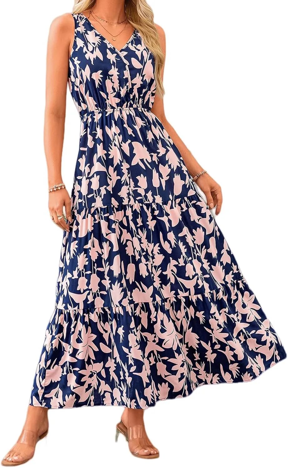 Wedding Guest Dresses for Women 2025 Beach Summer Dresses Casual Sleeveless Maxi Dresses Trendy Cute Floral Long Dress