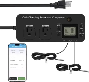 WiFi Battery Charging Companion Pairs with Fireproof Bag for Safer Charging, with High-Temperature Alarm and Power Cutoff, Surge Protection, UL Certified, Patent Pending