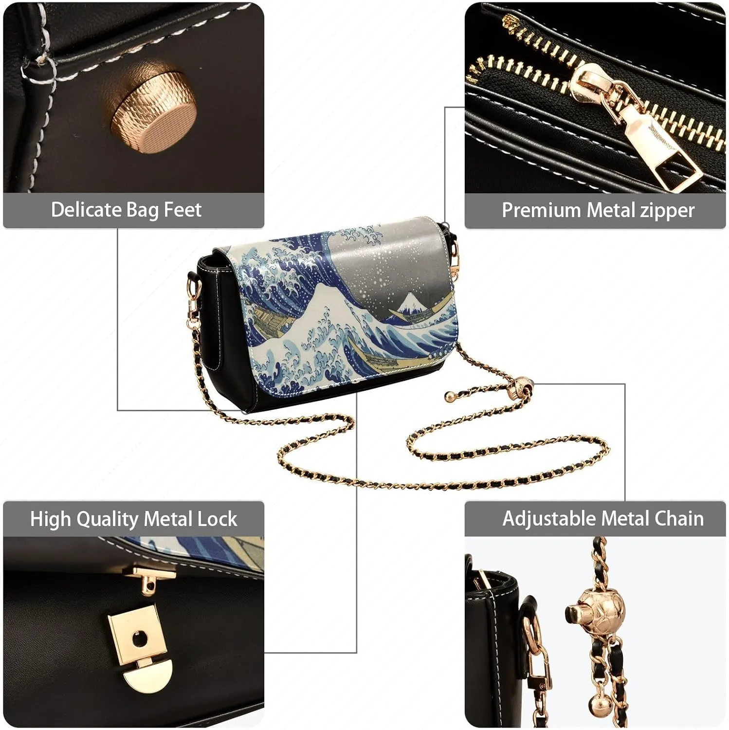 WIHVE Women's Crossbody Handbag Leather Shoulder Bag with Chain Strap