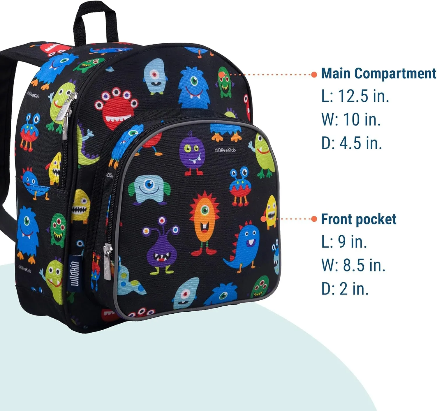 Wildkin 12-inch Kids Backpack – Padded, Adjustable, Ideal for Daycare & Travel - Monsters