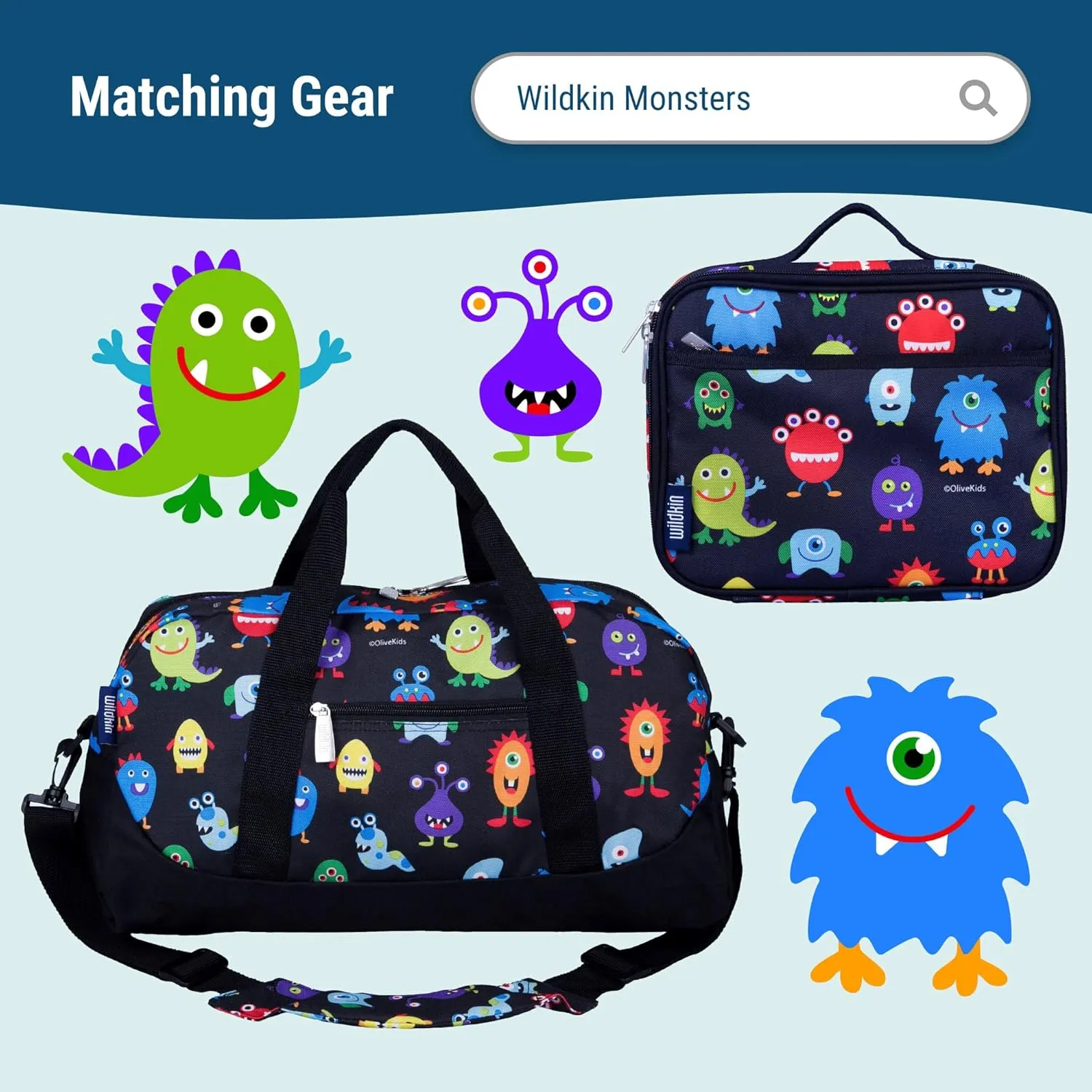 Wildkin 12-inch Kids Backpack – Padded, Adjustable, Ideal for Daycare & Travel - Monsters
