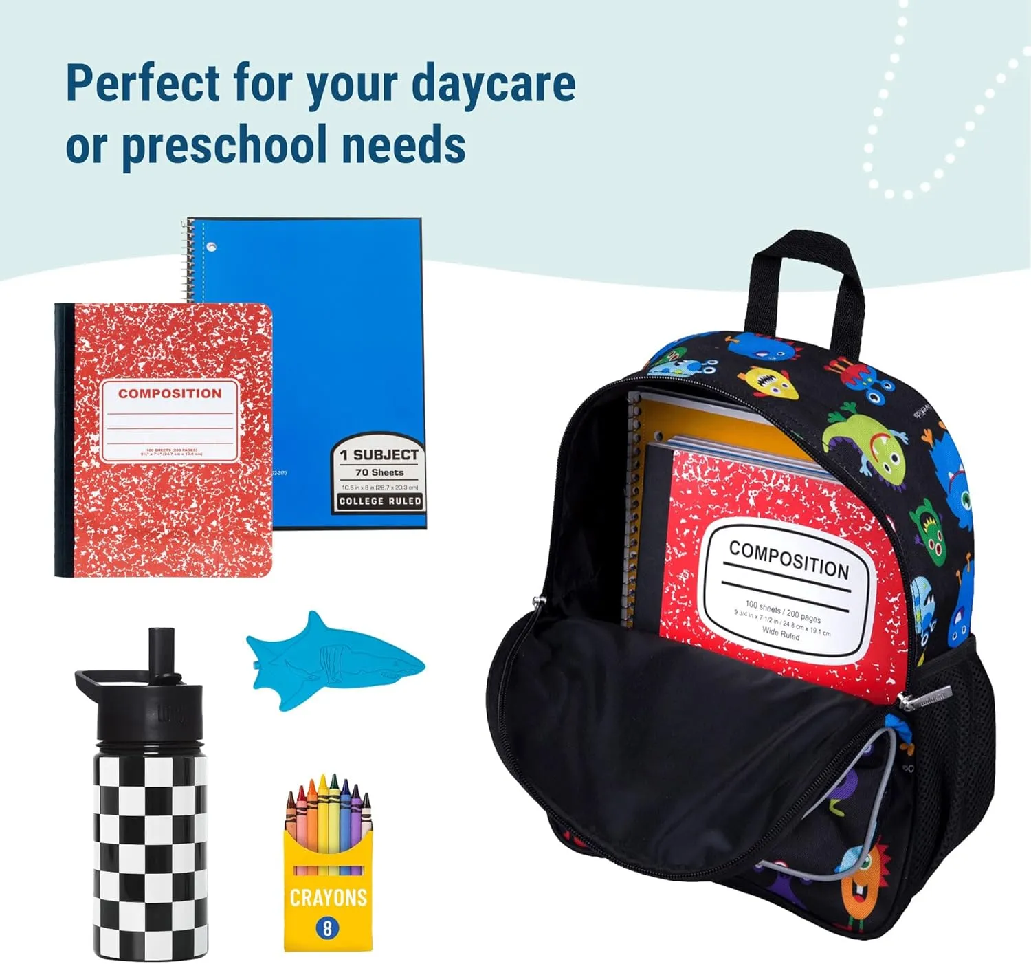 Wildkin 12-inch Kids Backpack – Padded, Adjustable, Ideal for Daycare & Travel - Monsters