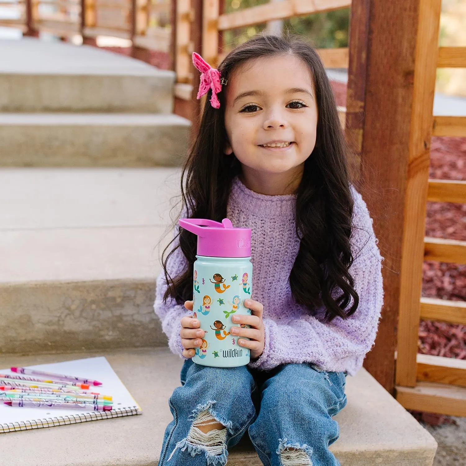 Wildkin Kids 14oz Stainless Steel Water Bottle – BPA-Free, Leakproof, Insulated, Easy-Clean - Mermaids
