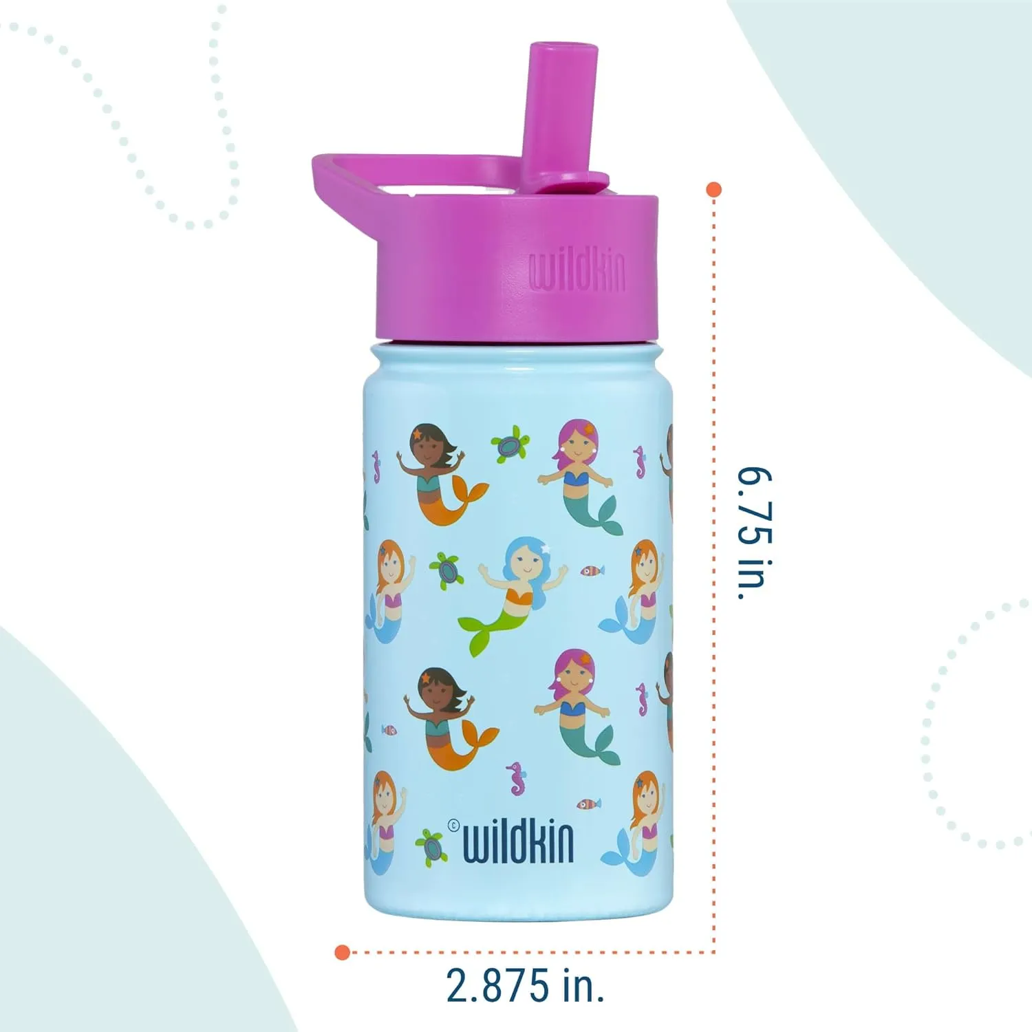 Wildkin Kids 14oz Stainless Steel Water Bottle – BPA-Free, Leakproof, Insulated, Easy-Clean - Mermaids