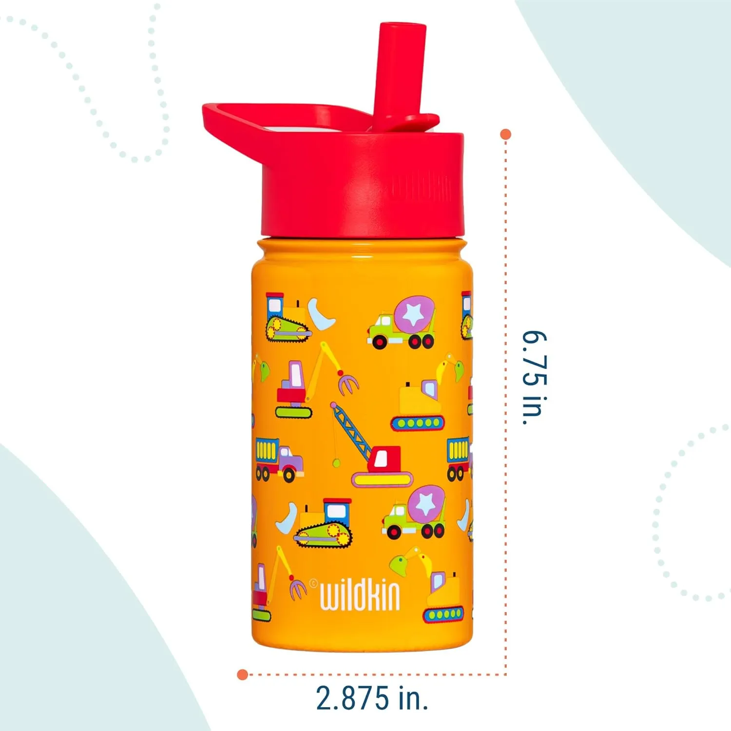 Wildkin Kids 14oz Stainless Steel Water Bottle – BPA-Free, Leakproof, Insulated, Easy-Clean - Under Construction