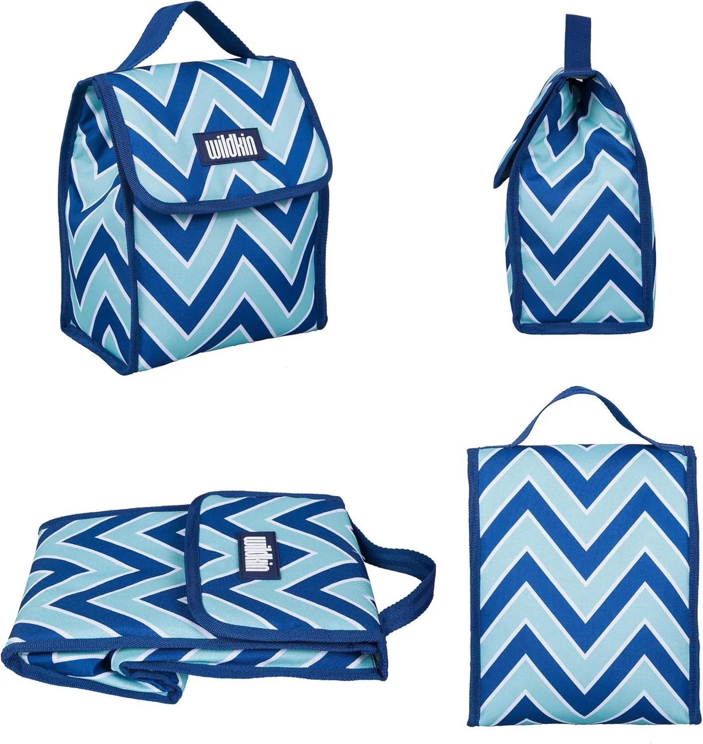 Wildkin Kids Insulated Lunch Bag – Reusable, Ideal for Hot/Cold Snacks, School & Travel - Chevron Blue