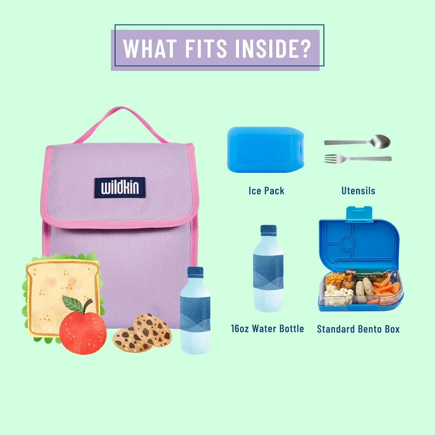 Wildkin Kids Insulated Lunch Bag – Reusable, Ideal for Hot/Cold Snacks, School & Travel - Lilac