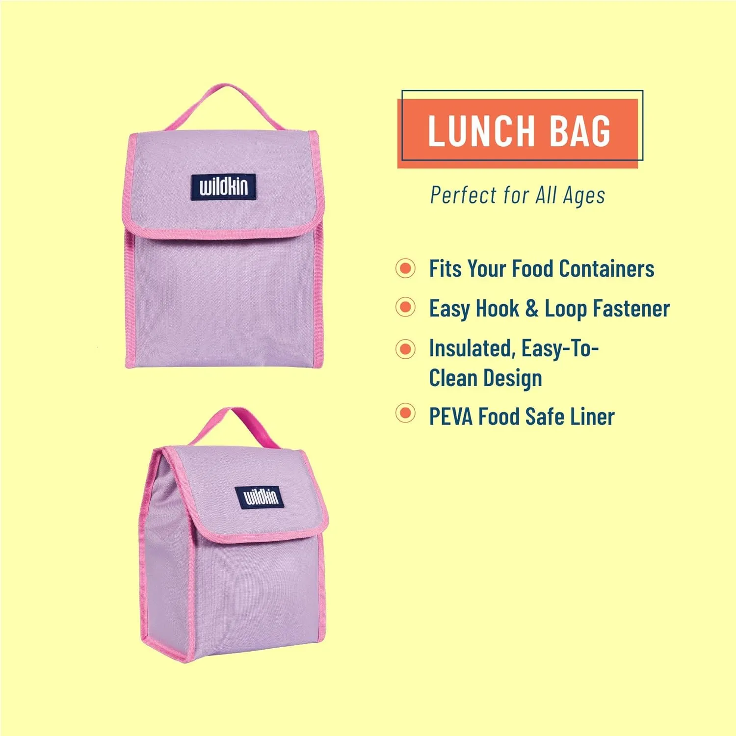 Wildkin Kids Insulated Lunch Bag – Reusable, Ideal for Hot/Cold Snacks, School & Travel - Lilac