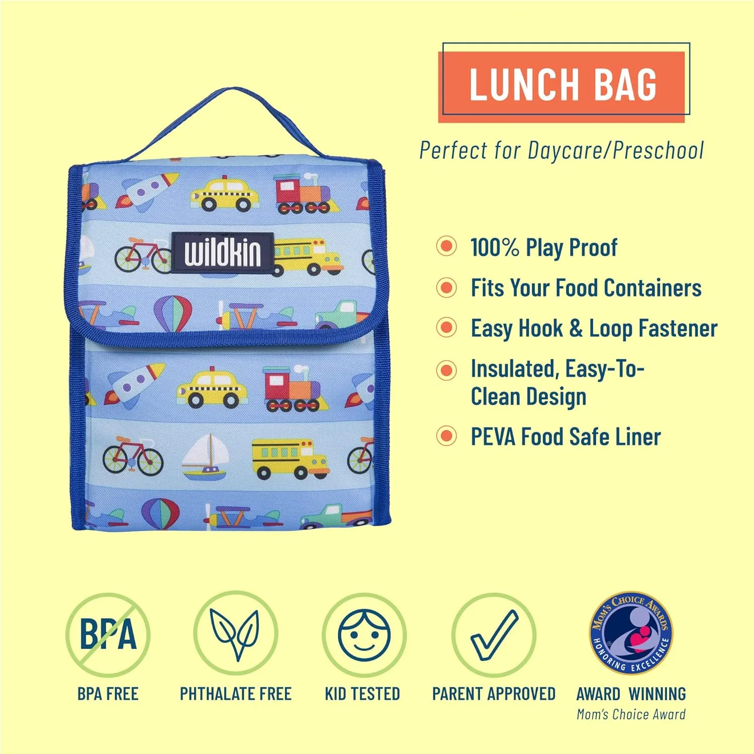 Wildkin Kids Insulated Lunch Bag – Reusable, Ideal for Hot/Cold Snacks, School & Travel - On the Go