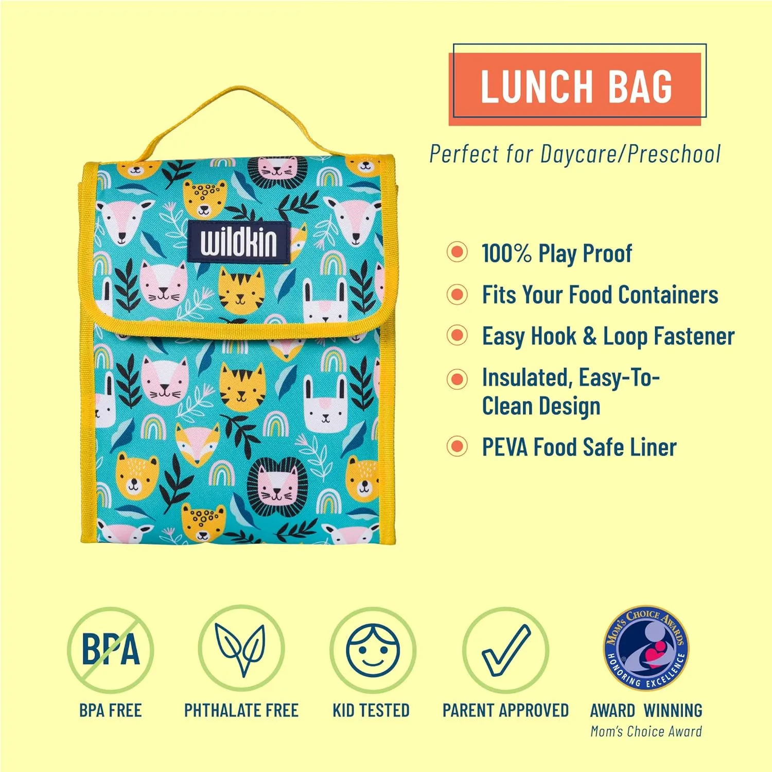 Wildkin Kids Insulated Lunch Bag – Reusable, Ideal for Hot/Cold Snacks, School & Travel - Party Animals