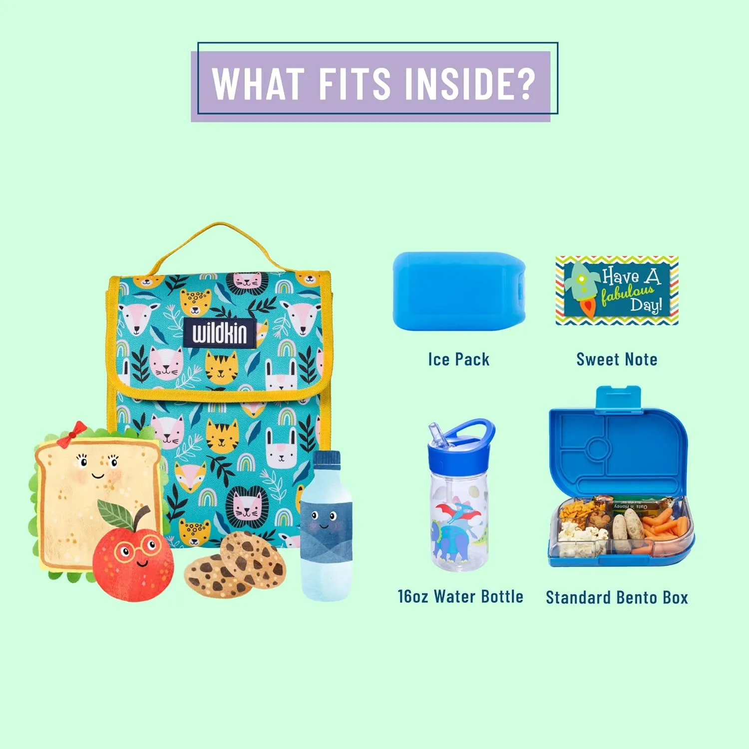 Wildkin Kids Insulated Lunch Bag – Reusable, Ideal for Hot/Cold Snacks, School & Travel - Party Animals