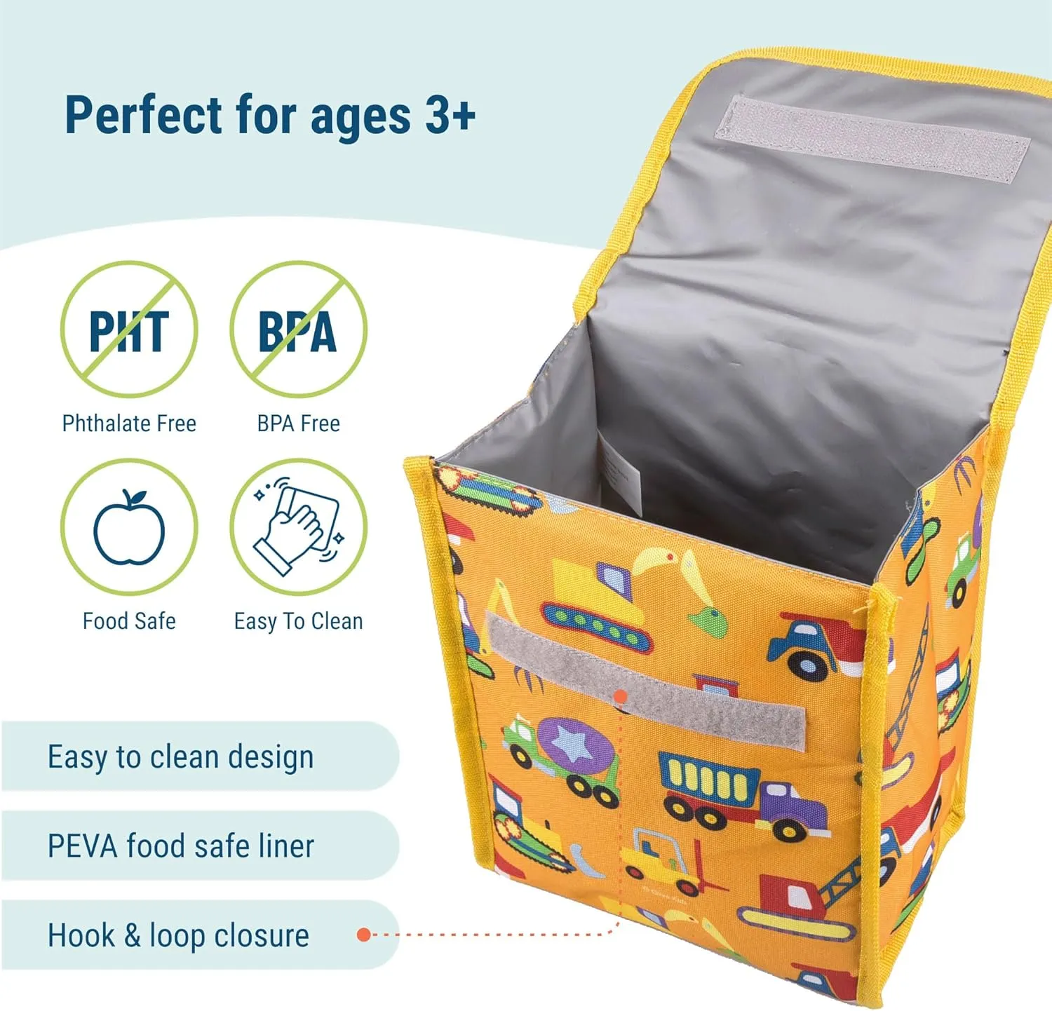 Wildkin Kids Insulated Lunch Bag – Reusable, Ideal for Hot/Cold Snacks, School & Travel - Under Construction