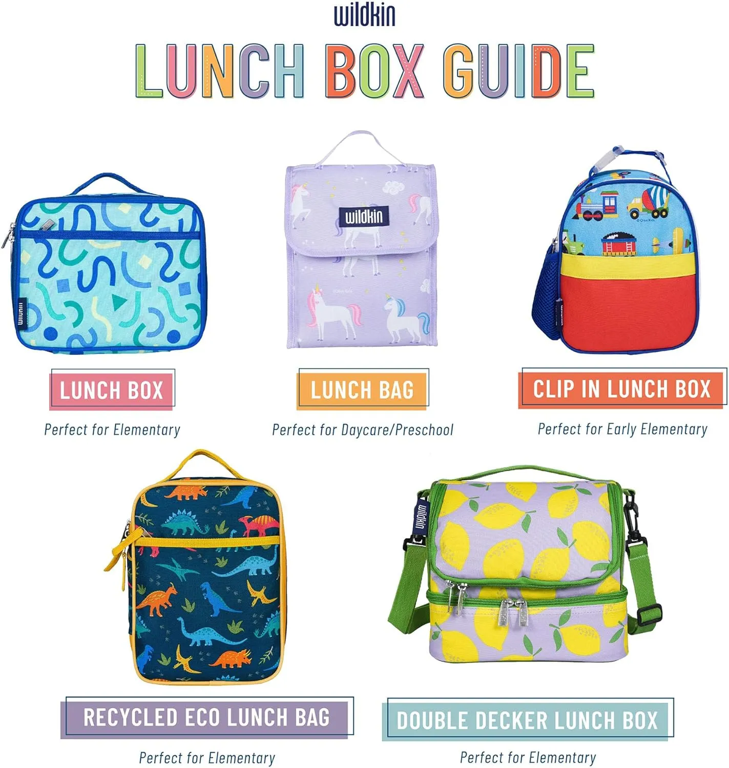 Wildkin Two Compartment Insulated Lunch Bag for Kids – School & Travel Ready - Lilac Lemonade