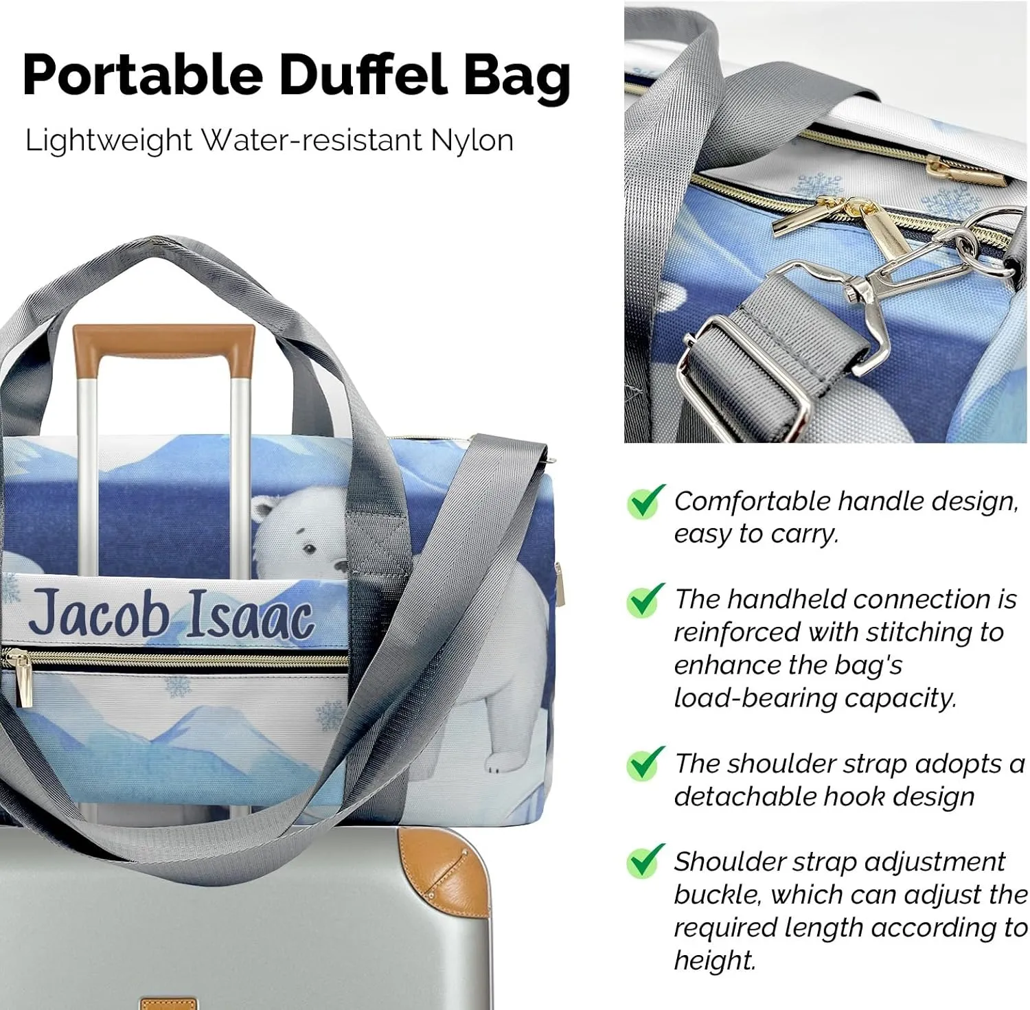 Winter Seal Polar Bear Penguin Personalized Duffel Bags Customized Multi-Function Travel Bag Gym Sports Bag Dance Ballet Overnight Carry On Weekend Bag