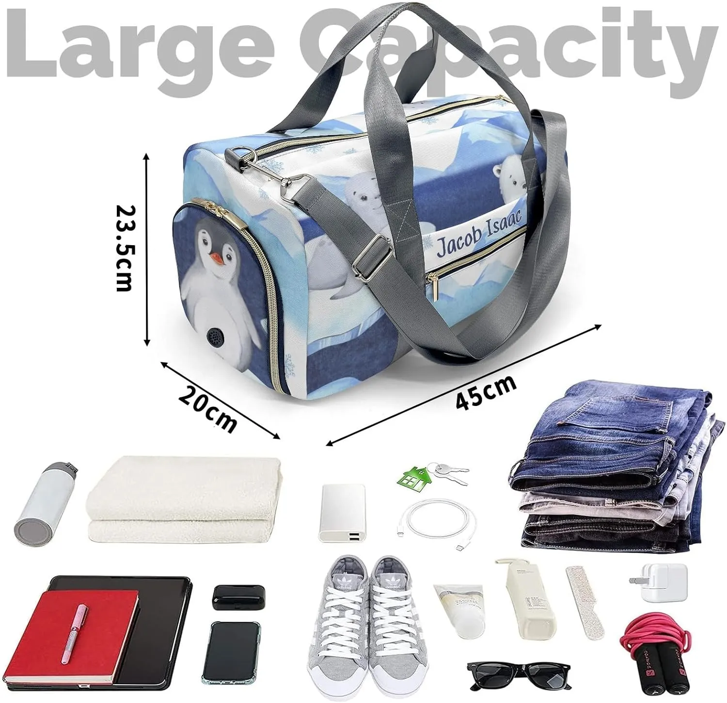 Winter Seal Polar Bear Penguin Personalized Duffel Bags Customized Multi-Function Travel Bag Gym Sports Bag Dance Ballet Overnight Carry On Weekend Bag