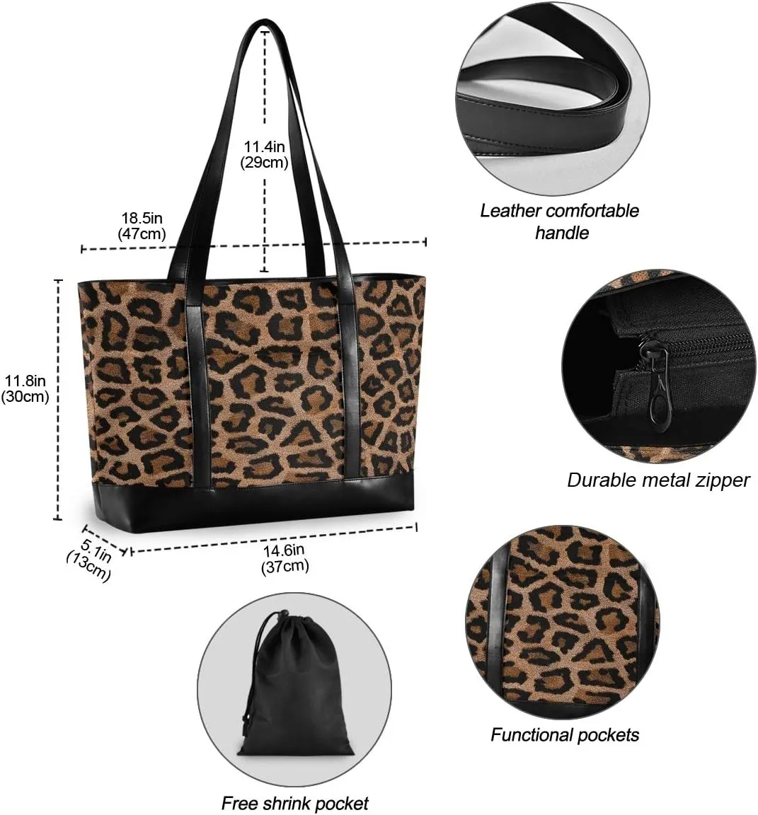 Woman Tote Bag Cheeteh Leopard Print Shoulder Capacity Computer Handbag