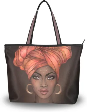 Woman Tote Bag Shoulder Handbag African American Woman for Work Travel Business Beach Shopping School