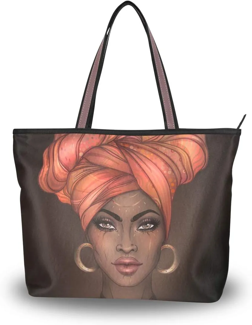 Woman Tote Bag Shoulder Handbag African American Woman for Work Travel Business Beach Shopping School