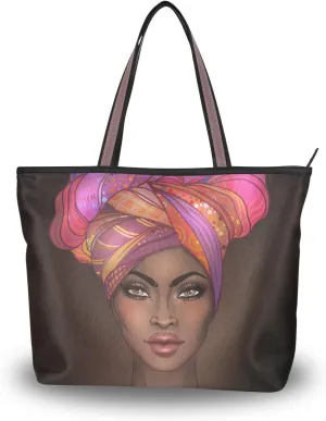 Woman Tote Bag Shoulder Handbag African American Woman for Work Travel Business Beach Shopping School