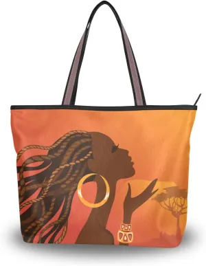 Woman Tote Bag Shoulder Handbag Orange Elephant for Work Travel Business Beach Shopping School