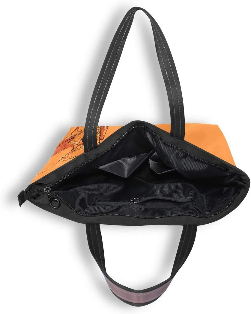 Woman Tote Bag Shoulder Handbag Orange Elephant for Work Travel Business Beach Shopping School
