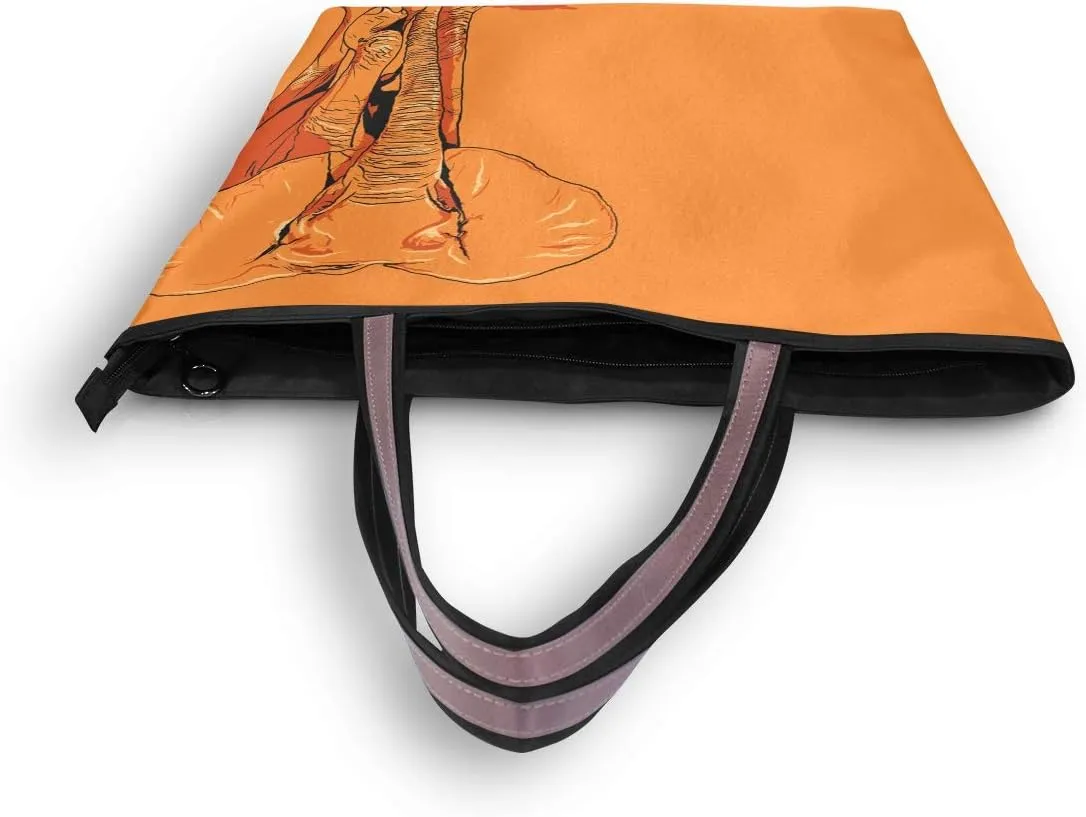 Woman Tote Bag Shoulder Handbag Orange Elephant for Work Travel Business Beach Shopping School