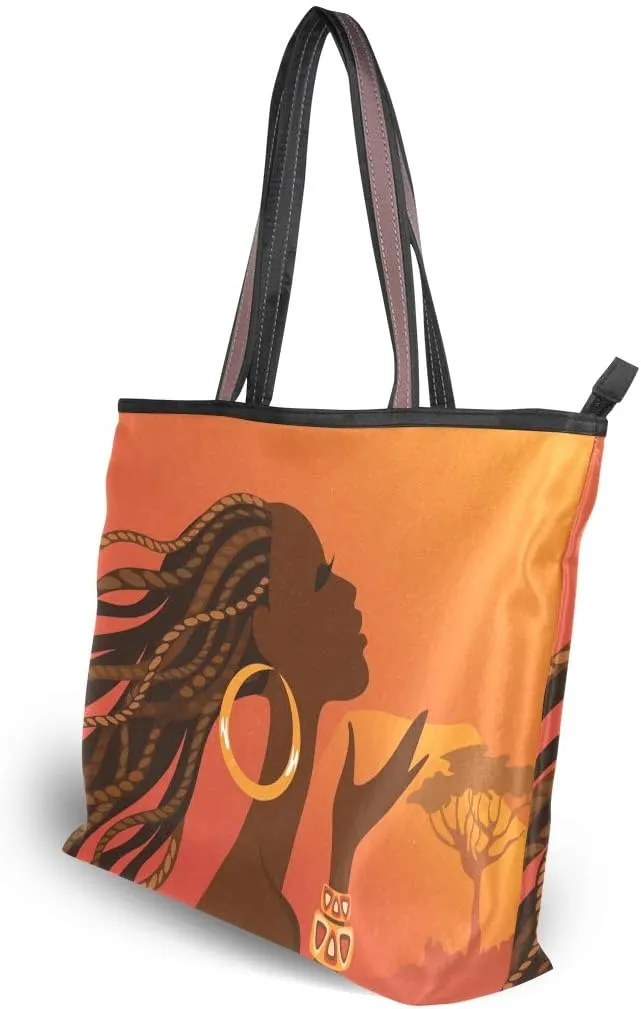 Woman Tote Bag Shoulder Handbag Orange Elephant for Work Travel Business Beach Shopping School