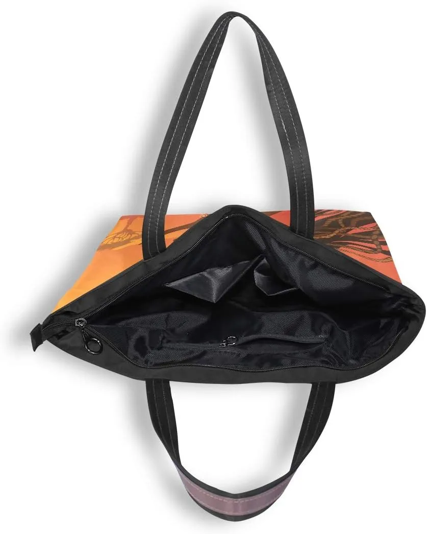 Woman Tote Bag Shoulder Handbag Orange Elephant for Work Travel Business Beach Shopping School