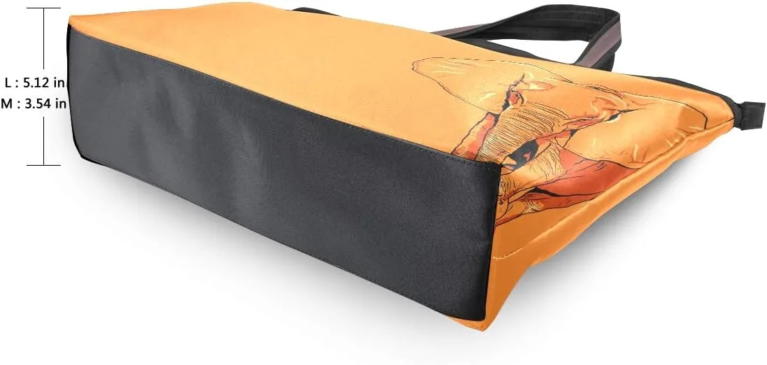 Woman Tote Bag Shoulder Handbag Orange Elephant for Work Travel Business Beach Shopping School